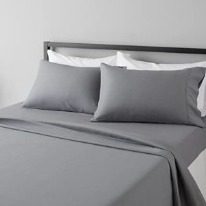 Amazon Basics Lightweight Super Soft Wrinkle-Free Luxury Microfiber Bed Sheet Set Full Dark Gray