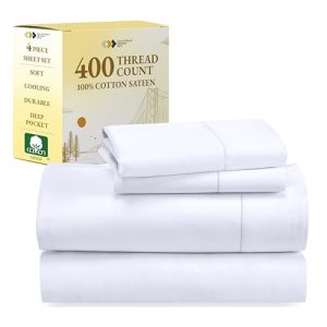 California Design Den Natural 100% Cotton Queen Sheets Soft 400 Thread Count Sateen Deep Pockets OEKO-TEX | California