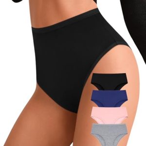 ASIMOON High Waisted Seamless Women's Bikini Underwear No Show Postpartum Support High Cut Cheeky Panties 4 Pack | ASIM