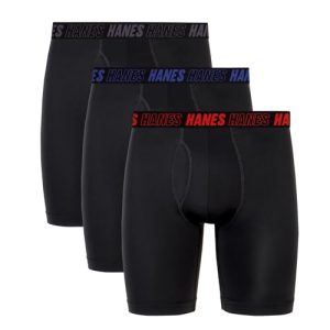 Hanes Men's Moves Performance Boxer Briefs, Total Support Pouch, Regular Fit, Long Leg, 3-Pack | Hanes Men's Moves Perf