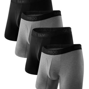 Bamboo Cool Men's Breathable Soft Moisture-Wicking Regular Leg Boxer Briefs with Fly 4 Pack