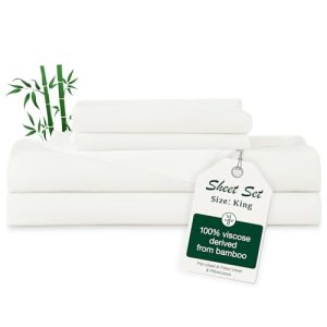 Love's Cabin King Size Cooling Sheets, Breathable & Soft for Deep Pocket Bed, Hotel Luxury Silky Sheets, White OEKO-TEX