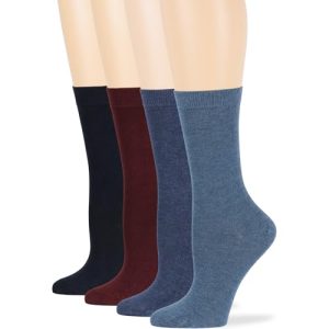 7BIGSTARS KINGDOM Women's Viscose Bamboo Fashion Patterned Solid Dress Socks - 4 Pack L/M - Crew - Black Brown Blue Grey