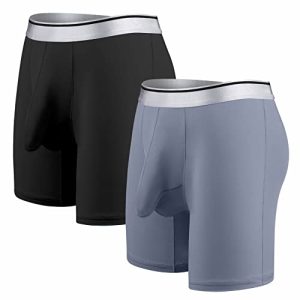 Ouruikia Men's Silky Smooth Boxer Briefs with Separate Pouch | Ouruikia Men's Long Leg Quick Dry Boxer Briefs | Ouruiki