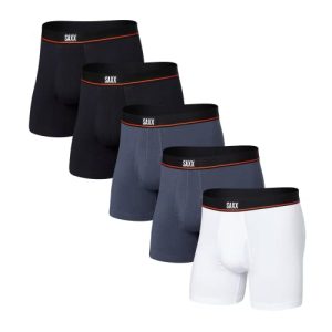 SAXX Underwear Co. Men's Non-Stop Stretch Cotton Boxer Brief with Pouch Fly 5PK for Comfortable Daily Wear