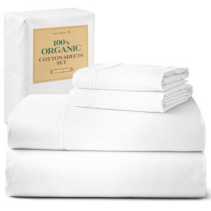 Eco Friendly LANE LINEN 100% Organic Cotton Queen Sheet Set, Soft & Comfy Fully Elasticized Deep Pocket Bed Sheets, Low