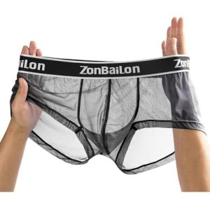ZONBAILON Mens Breathable See Through Boxer Briefs | ZONBAILON Men's Stretchy Thin Mesh Underwear | ZONBAILON Men's Sex