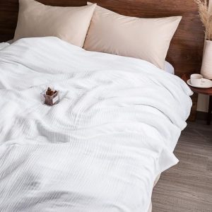 David's Home Ultra Soft Muslin Blanket Queen Size, Cozy Breathable Lightweight Gauze for Bed, Aesthetic Room Decor, Whit