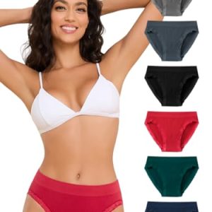 50% Bamboo Women's Bikini Underwear Soft Breathable Moisture Wicking 6 Pack Lace Trim Hipster Panties