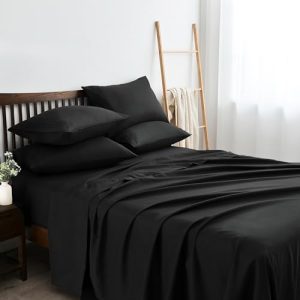 Luxury Hotel Bed Sheets - Queen Cooling Sheet Set, Rayon Derived from Bamboo, 16" Deep Pocket, Black | Soft & Breathabl