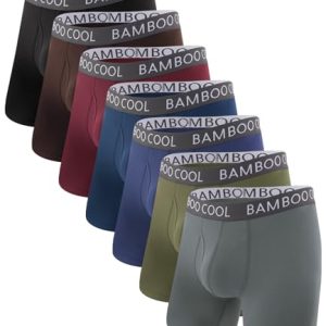 BAMBOO COOL Men's Ultra ComfortSoft Moisture Wicking & Breathable No Ride Up Boxer Briefs with Fly