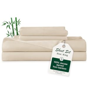 Love's Cabin King Size Bed Sheet Set, Breathable & Soft Cooling Sheets for Deep 16" Pockets, 100% Rayon from Bamboo, Ho