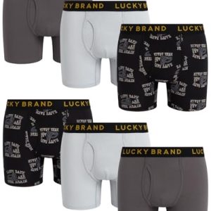 Lucky Brand Mens Soft Stretch Boxer Briefs 6 Pack S-2XL Functional Fly Pouch Underwear