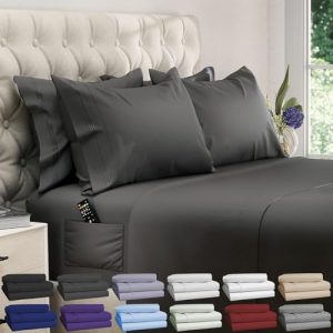 DREAMCARE King Size Cooling Bed Sheets – Extra Soft 100% Brushed Microfiber – Gray DREAMCARE King Size Sheets Set – 25