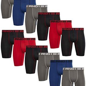 AND1 Men's Performance Boxer Briefs - 12 Pack Long Leg Compression Underwear for Men with Contour Pouch (S-3XL)