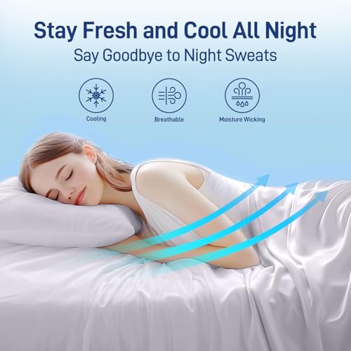41a74kqiwal.jpg Hypoallergenic Soft Cooling Viscose Bamboo Bedding 4-Piece Queen Set Silver Gray | Breathable Silky Smooth Viscose Bamb