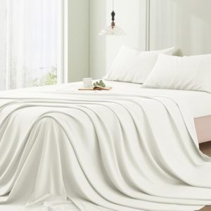 Vonty King Bed Sheet Rayon Derived from Bamboo Sheets - Luxury & Cooling White King Size Bed Set for Comfortable Sleep -