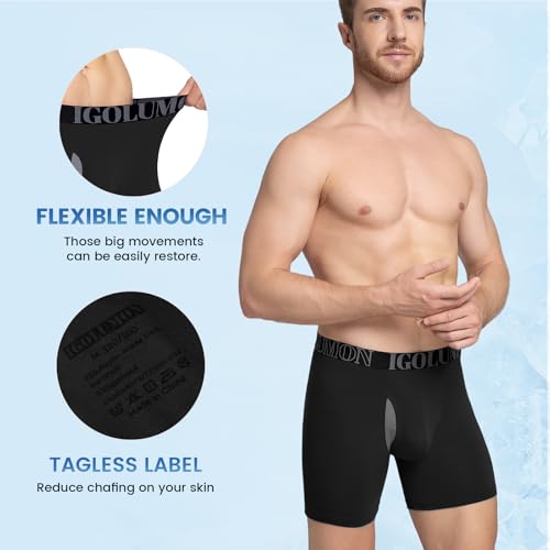 41cbsj21d0l 1.jpg IGOLUMON Men's Breathable Bamboo Rayon Boxer Briefs 6-Pack for Men | IGOLUMON Men's Soft Boxer Briefs with Fly Feature