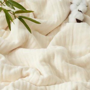 PHF Cooling Muslin King Blanket for Hot Sleepers, Breathable Gauze for Summer, 4-Layer 108"x90" Natural/Shortbread OEKO-