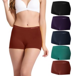 BAMBOO COOL Women's Seamless High Waist Underwear for Ladies: Moisture Wicking & Stretchy Boxer Briefs - 5 Pack BAMBOO