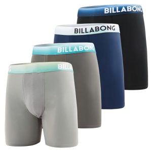 Billabong Mens Performance Compression Shorts 4 Pack Long Leg Boxer Briefs 7.5" Inseam