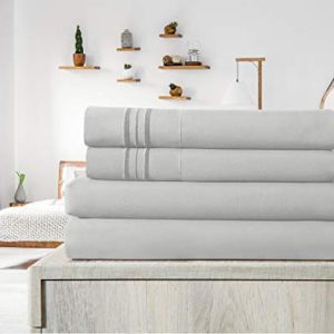 Elif King Size Bed Sheets Set - Super Soft & Easy Care Brushe Microfiber, Light Gray, 4-Piece Deep Pocket Sheet Set (14-