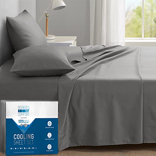 41ggpah03xl.jpg Degrees of Comfort Coolmax Cooling Sheets for Hot Sleepers | Queen Size Bed Sheet Set | Soft Deep Pocket Fabric, Grey-4P