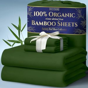 DECOLURE Ultra Soft & Luxuriously Cooling Organic Bamboo Sheets King Size - Perfect for Hot Sleepers (Olive) OEKO-TEX ST