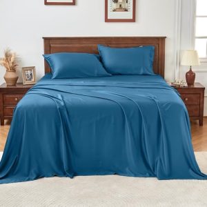 GOKOTTA King Size Luxury Bed Sheets, 100% Rayon Derived from Bamboo, Softer and Cooling Than Cotton, Blue OEKO-TEX STAN