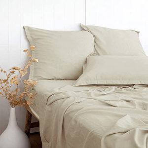 PANDATEX Bamboo Rayon Cotton Linen Blended Beige Bed Sheets King Size for Hot Sleepers - Soft Cool & Breathable, Durable