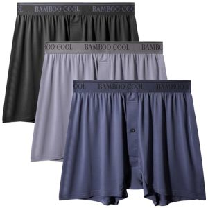 BAMBOO COOL Men's Cooling Boxer Shorts Soft Breathable Stretch Knit 3 Pack for Men