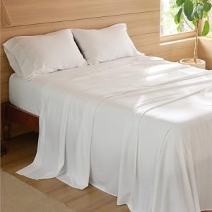 Bedsure Cooling Sheets for Hot Sleeper, King Size, Breathable & Soft Bedding for Night Sweats - White Bedsure Bamboo D