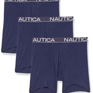 Nautica Men's Bamboo Rayon Spandex 3-Pack Boxer Brief - Soft Comfort, Moisture Wicking, Versatile Styles