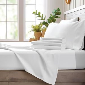 Bamboo Bay Ultra Soft Cooling 100% Viscose Bed Sheets for Hot Sleepers Fit King Size Mattress with Deep Pockets, White