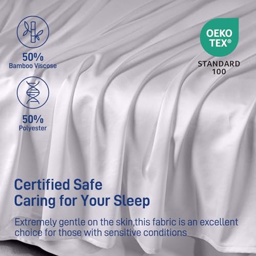 41lgmhhn0sl.jpg Hypoallergenic Soft Cooling Viscose Bamboo Bedding 4-Piece Queen Set Silver Gray | Breathable Silky Smooth Viscose Bamb