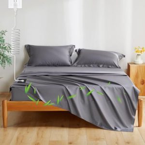 Bamboo Viscose Grounding Sheets Queen, Breathable & Cooling & Luxury Silk - (Queen - 60"x80"x15", Gray) OEKO-TEX Standar