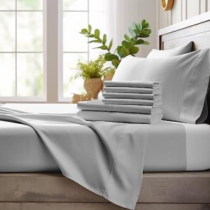 Bamboo Bay Ultra Soft Cooling 100% Viscose Sheet Set for Hot Sleepers, King Size with Deep Pockets, Light Grey