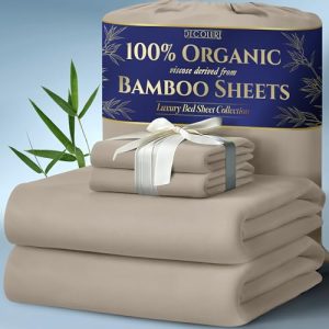 DECOLURE Ultra Soft & Luxuriously Cooling 100% Organic Bamboo Viscose King Size Sheets - Perfect for Hot Sleepers (Taupe