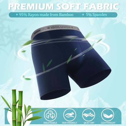 41t50g1c l 2.jpg IGOLUMON Mens Underwear, Soft Bamboo Rayon Boxer Briefs for Men 6 Pack Breathable With Fly