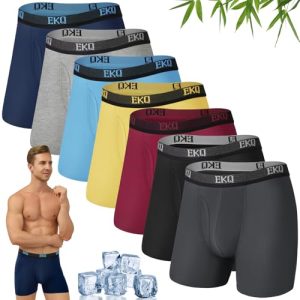 EKQ Men's Breathable Boxer Briefs 7 Pack Bamboo Rayon Underwear for Men Soft Stretchy with Fly | EKQ Mens Bamboo Rayon