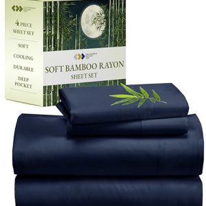 California Design Den Navy Blue Rayon from Bamboo King Size Sheets Set - Soft Sateen Weave, Luxury Cooling and Durable B