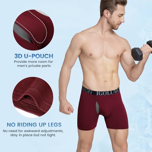 41v8j630kjl 1.jpg IGOLUMON Men's Breathable Bamboo Rayon Boxer Briefs 6-Pack for Men | IGOLUMON Men's Soft Boxer Briefs with Fly Feature