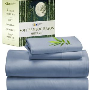 California Design Den Rayon Bamboo Luxury Queen Sheets with Fitted Deep Pockets - Cooling Blue Hydrangea