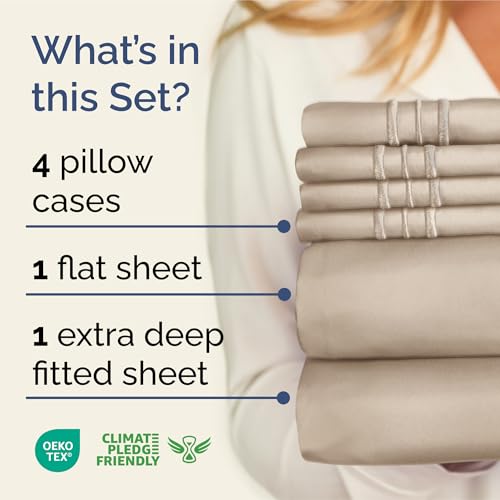 41zvrxds61l.jpg Extra Deep King Sheet Set - Breathable & Cooling Sheets - Hotel Luxury Bedding w/18-24 Inch Pockets - King Size - OEKO-T