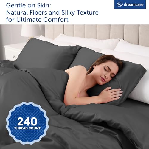 41akssr8yl.jpg DREAMCARE 100% Viscose from Bamboo Cooling Sheets for Hot Sleepers - King Size Bed Sheets Set (Gray) OEKO-TEX STANDARD 1