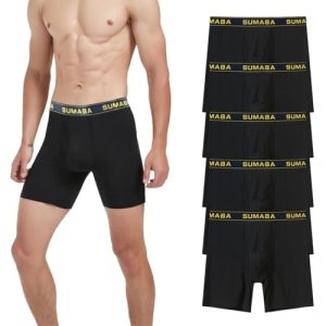 SUMABA Mens Bamboo Viscose Boxer Briefs Big and Tall Open Fly Comfortable No Ride Up Underwear Pack | SUMABA Large Men'