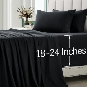 VACVELT Black King Size Cooling & Silky Bed Set 18-24 Inch Deep Pocket Sheets | VACVELT 70% Rayon Derived from Bamboo B