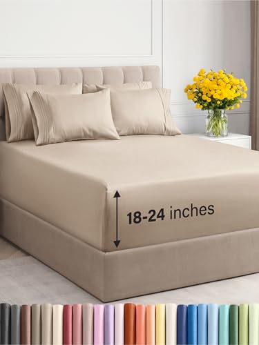 41dgz3z0nxl.jpg Extra Deep King Sheet Set - Breathable & Cooling Sheets - Hotel Luxury Bedding w/18-24 Inch Pockets - King Size - OEKO-T