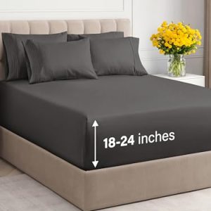 Hotel Luxury Breathable & Cooling King Sheet Set - Easy & Secure Fit - Charcoal, 18-24 Inch Extra Deep Pockets - OEKO-TE