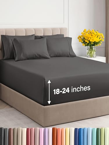 41ewfeejfql.jpg Hotel Luxury Breathable & Cooling King Sheet Set - Easy & Secure Fit - Charcoal, 18-24 Inch Extra Deep Pockets - OEKO-TE